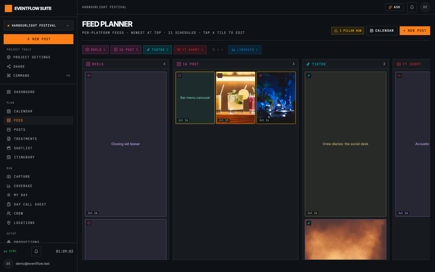 Feed planner: Visual grid preview with pillar-run warnings