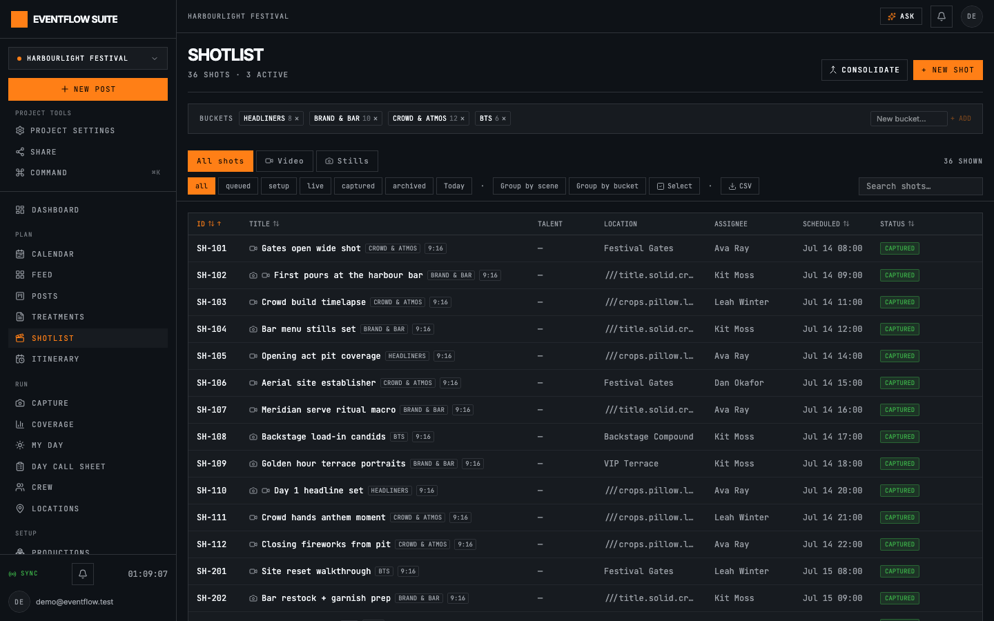 Shotlist: Sortable, batchable shot table with one-tap status flips
